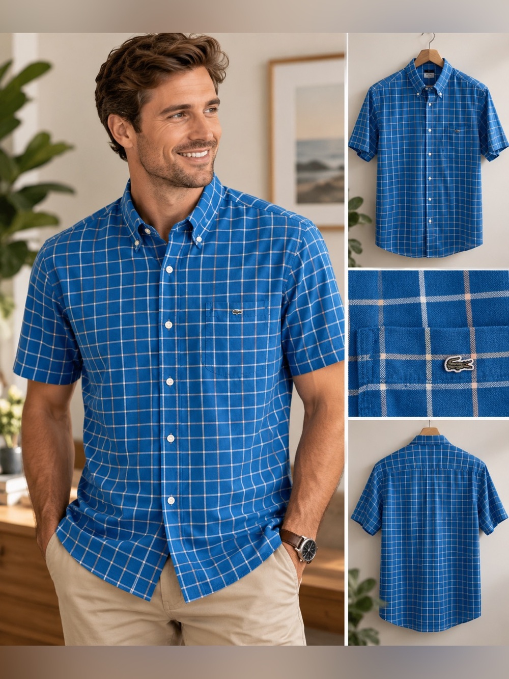 Vintage Lacoste Made in France Blue Plaid Shirt – Size 44.